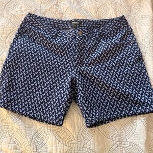 Men's Blue Patterned Flat Front Shorts
